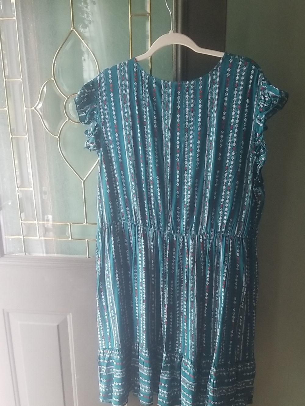 Teal Patterned Ruffle Sleeve Dress - Picture 8 of 11